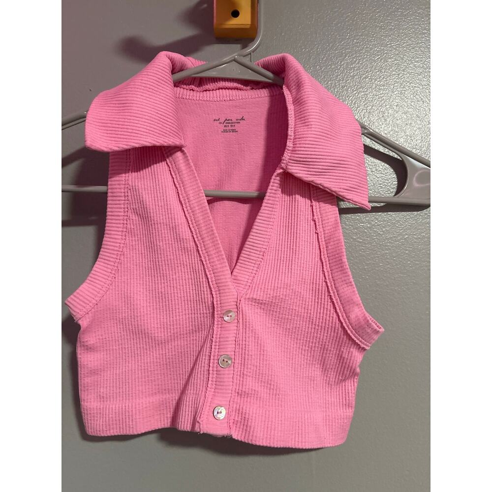 Out From Under Urban Outfitters Pink Ribbed Collared Crop Top Sleeveless XS/S